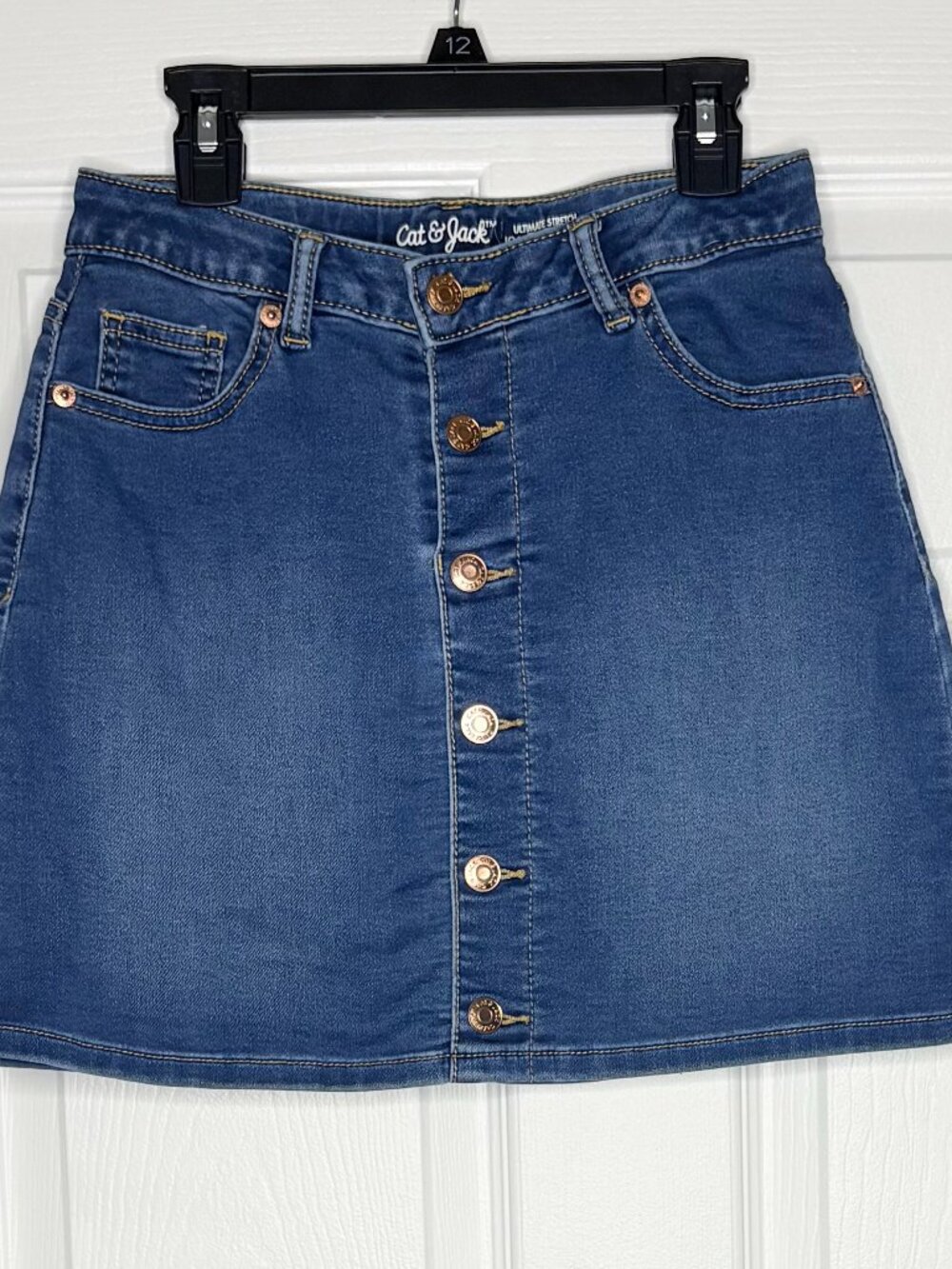 Cat & Jack Girls Denim Button-Front Mini Skirt Size L (10/12) Ultimate Stretch